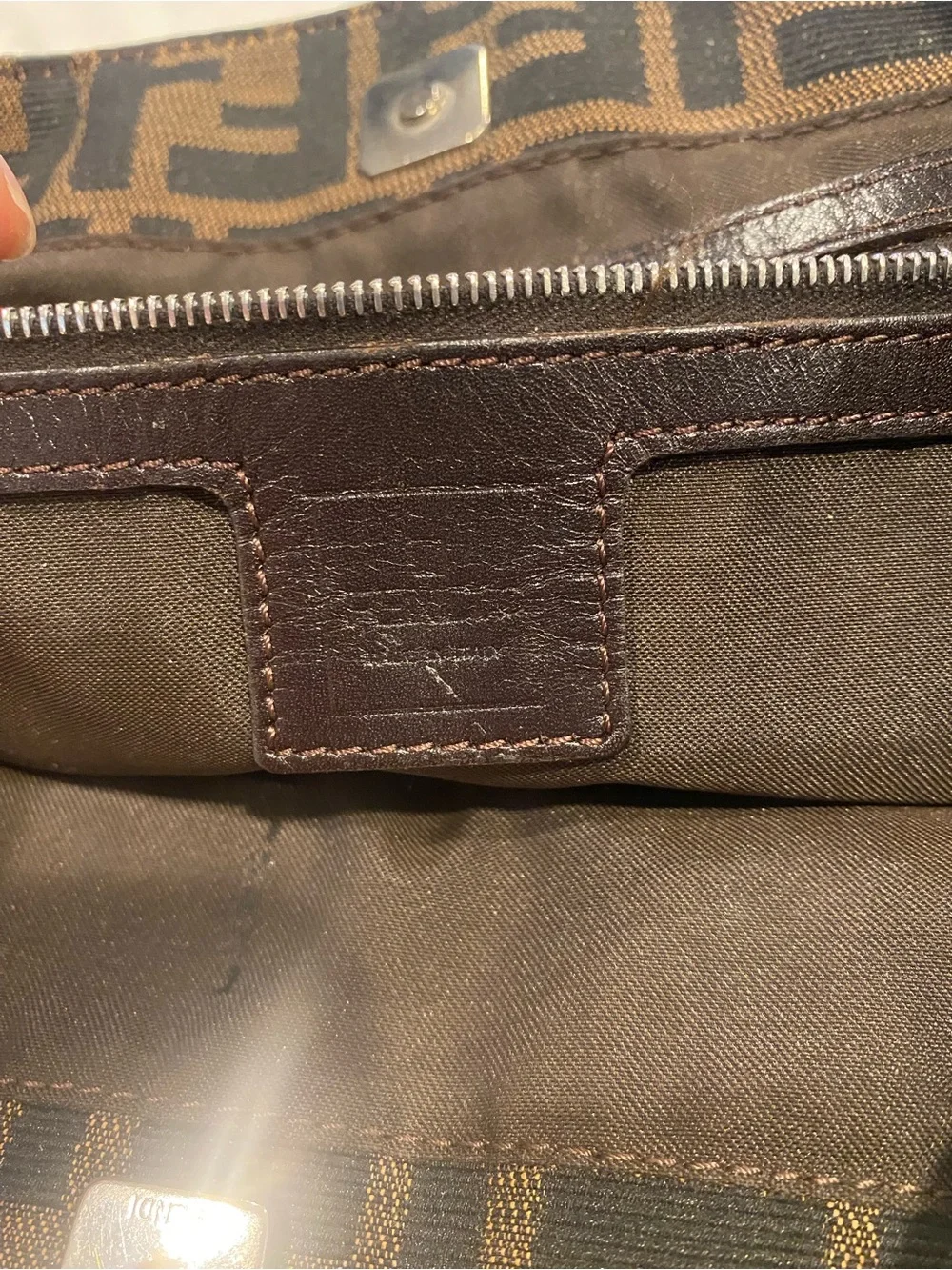 Fendi Brown FF Zucca Tote Bag with Leather Handles